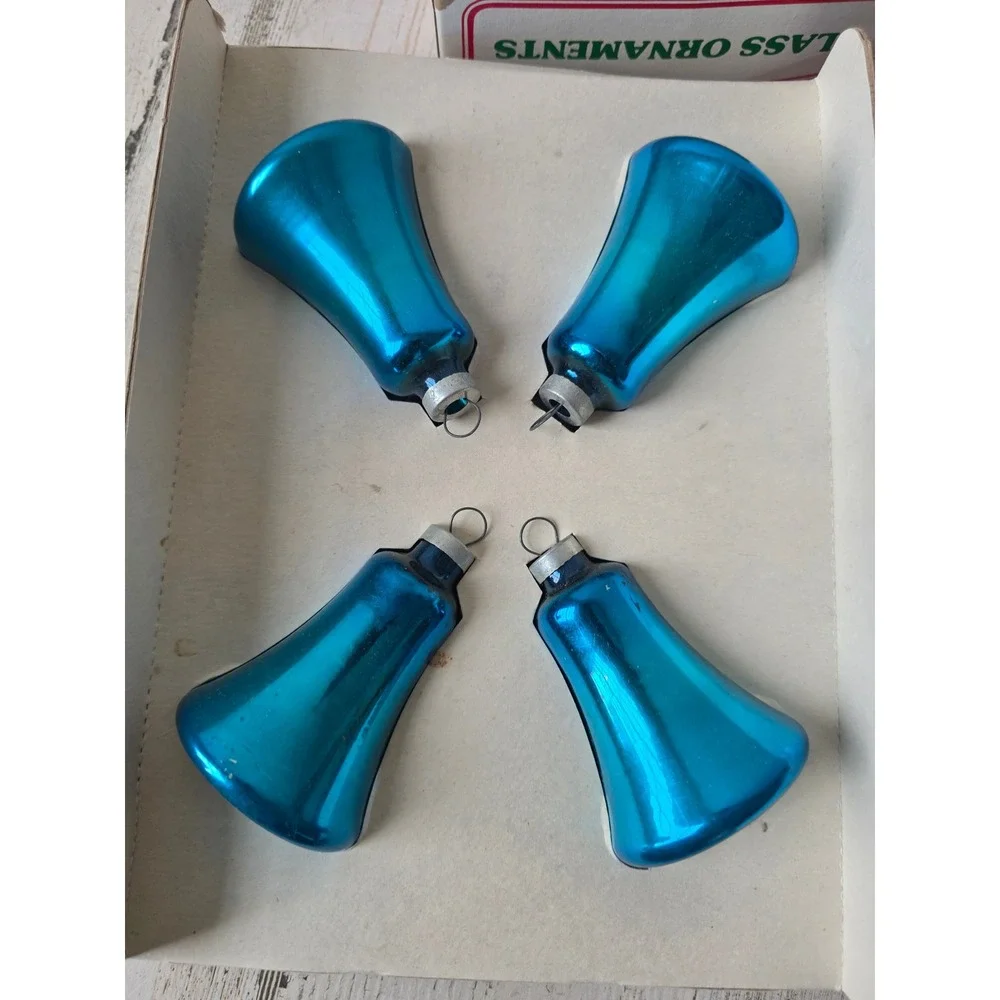 Vintage Franke Blue Bell mercury glass ornament set box Xmas tree